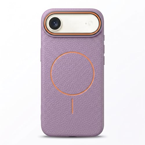 Image of amazon basics Luxury MagSafe Compatible Leather Texture Back Cover for iPhone 17 Air | Raised Camera Protection | Slim Fit Shockproof Case with Metallic Accents (Purple)