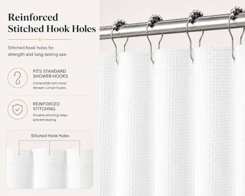 Dainty Home Hotel Style Waffle Weave Shower Curtain, Textured Fabric Shower Curtain, Water Resistant Polyester with Stitched Hook Holes, Machine Washable Bathroom Curtain, 72 x 70 Inch by Dainty Home - Used condition - Image 3