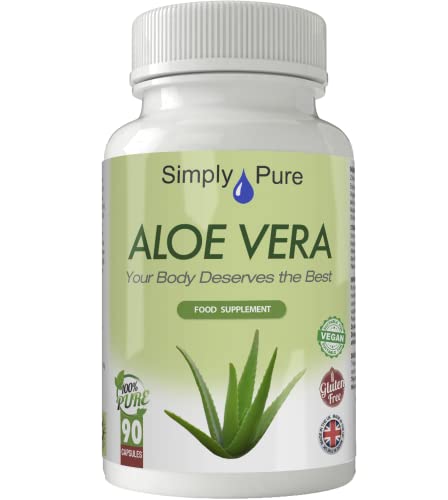 Simply Pure Aloe Vera for Digestive Health | 25mg Capsules x 90 | 200:1 Extract Equivalent to 5g Pure Aloe Vera Gel | Gluten Free | GM Free | Vegan