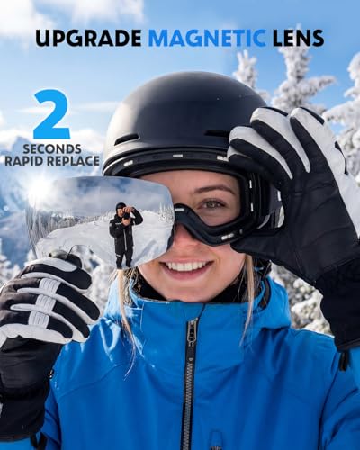 Snowalva Ski Goggles, Snowboard Goggles with 2 UV400 Anti-Fog Detachable Magnet Lenses for Men & Women Adult - Image 6