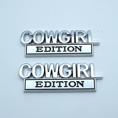 Image of 2pcs Metal Cowgirl Edition Side Rear Front Hood Trunk Emblem 3D Badge Decal Sticker Replacement for Universal Car Truck SUV (Silver Black)