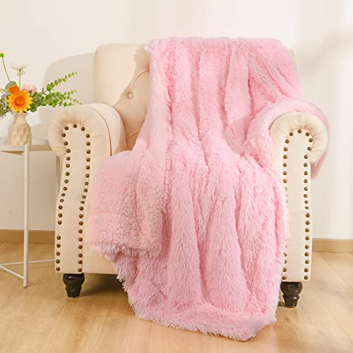 Benron Light Pink Throw Blankets, Soft Shaggy Fuzzy Sherpa Blankets, Cute Baby Pink Blanket Throw, Cozy Fluffy Faux Fur Blankets For Bed Couch Sofa Washable, 50"X60" #TOP7