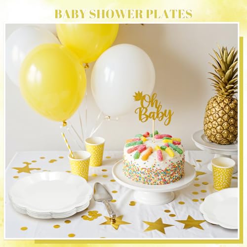 Image of NatNarr 30 Pcs White Paper Plates, 9 Inch Scalloped Paper Plates Disposable Dinner Plate Dessert Cake Plate Party Supplies for Wedding Bridal Baby Shower Birthday