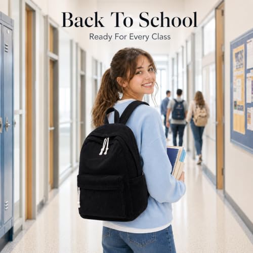 Image of BTOOP School Backpack for Teens Large Corduroy Bookbag Lightweight 15.6 inch Laptop Bag for Girls Women Casual High School College