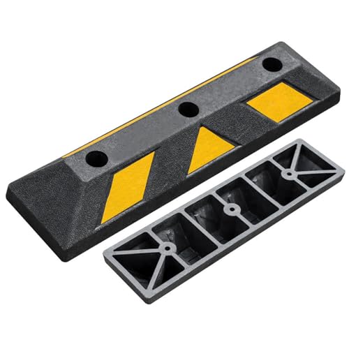 haoyunshengyi 駐車ブロック 車輪止め パーキングブロック 反射板付き 1本セット ゴム製 車止め カーストッパー 駐車場 安全標識 (4.0 ゴム * 黒と黄 * 1.5〜13.5kg)