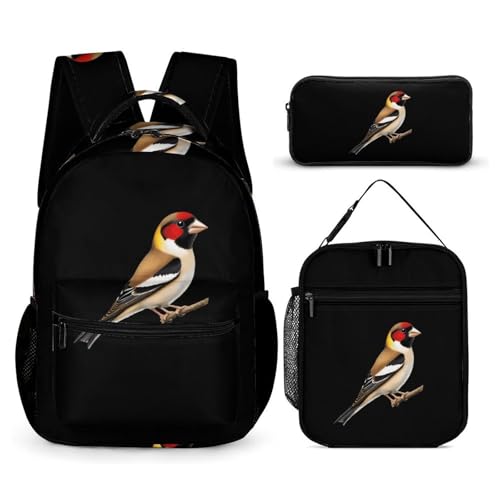 Goldfinch Cute Backpacks Set Lightweight Lunch Bag Aesthetic Pencil Cases for Travel Work