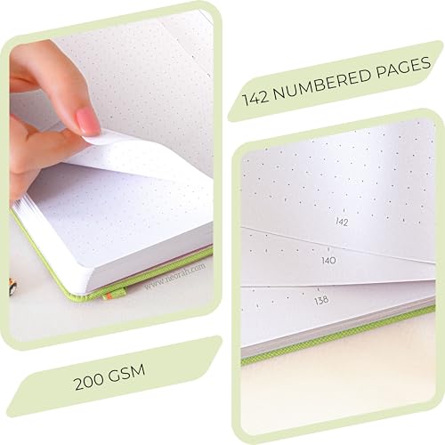 Image of NEORAH - B6 - ART JOURNAL | 200Gsm Dotgrid Notebook |144 Pages(17.5 x 12.5 cm) | Lay Flat |HardCover Bullet - Journal |3 Bookmarks |Elastic Closure| Inner BackPocket | Ideal-Bujo,Drawing (LIGHT GREEN)