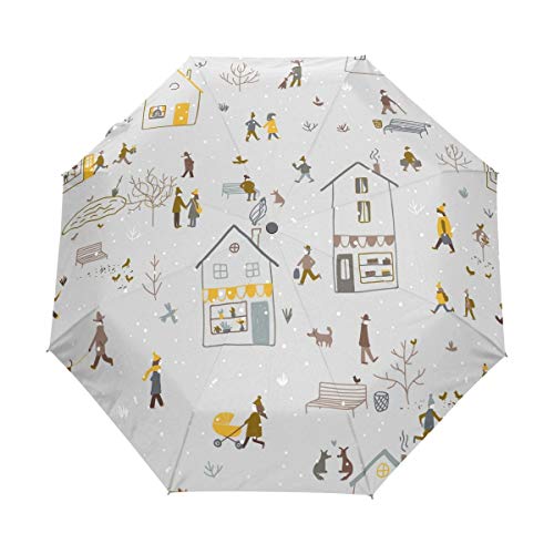 Preisvergleich Produktbild Regenschirm für den Winter, Schnee, Landschaft, Hund, Baum, automatisches Öffnen