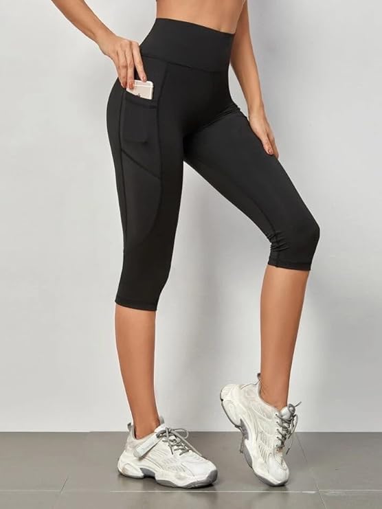 Capri Leggings for Yoga, Gym, and Running - Black, Sizes 26-36 - Nylon & Spandex Blend-image-38