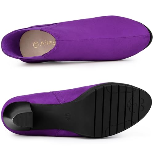 Allegra K Allegra K Women's Round Toe Block Heels Purple Chelsea Ankle Boots 9 M US