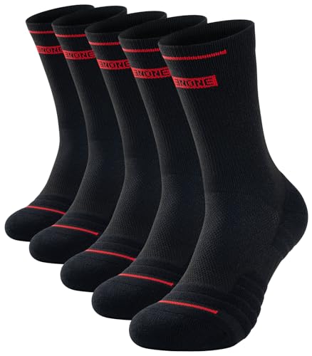 RUIXUE Mens Sports Hiking Socks, Breathable Walking Socks Cushioned Anti Blister Crew Sock Outdoor Multi Performance Sock for Trekking Running (5 Pairs/6 Pairs)