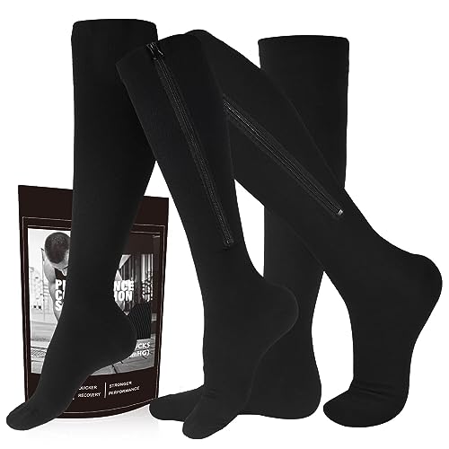 Image of cerpite Zipper Compression Socks, 2 Pairs 15-20 mmHg Closed Toe Compression Stockings for Men Women