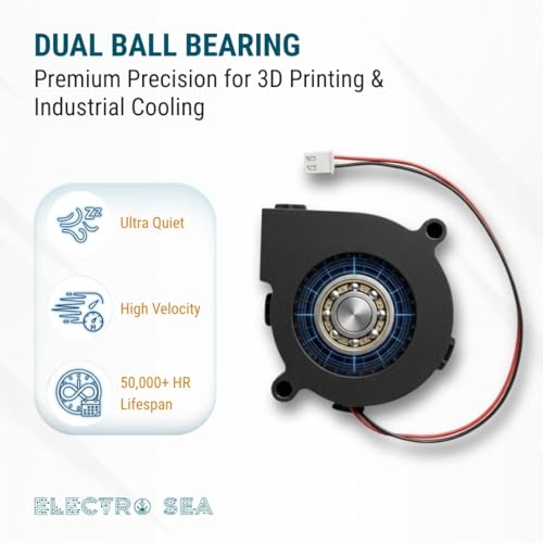 Image of ElectroSea 50 x 50 x 15mm 12V Fan DC I Brushless Turbo Blower Cooling Fan 5015 DC 12V Compatible 3D Printer Extruder Hotend I 2 Pin JST-XH Connector, 30 cm wire length (Quantity 3 x Turbo Fan)