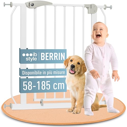 ib style Cancelletto per Bambini di Sicurezza Berrin 67-75 cm - Scale e Porte, Senza forature, Metallo, 90° Stop, Anche per Cani e Animali Domestici, Bianco