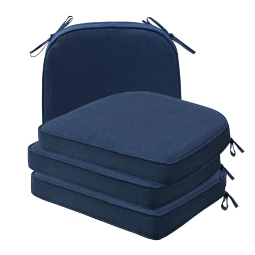 Sunbrella Round Corner Seat Cushions, 17" x 16" x 2", Set of 4, Indoor Outdoor Water Repellent Universal Chair Pads with Ties for Patio Furniture, Garden Dining Chairs, Specrtum Indigo