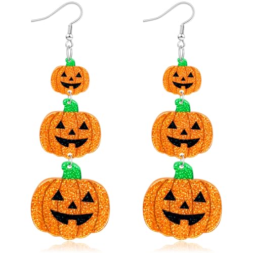 Halloween Pumpkin Earrings Acrylic Sparkling Pumpkin Dangle Earrings Set for Women Halloween Costume Accessories Gifts
