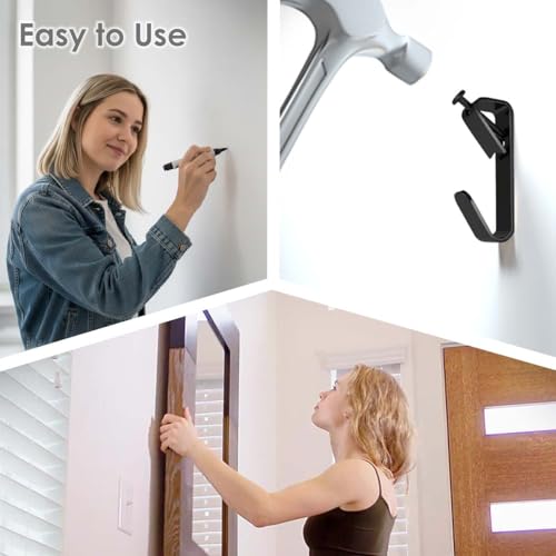 Image of Picture Hangers, Extra Thick, 30 lb, for Decorative Drywall & Plaster Walls - Small Nails for Painting, Frame Hooks to Hang for Hanging, 50 pcs, Black