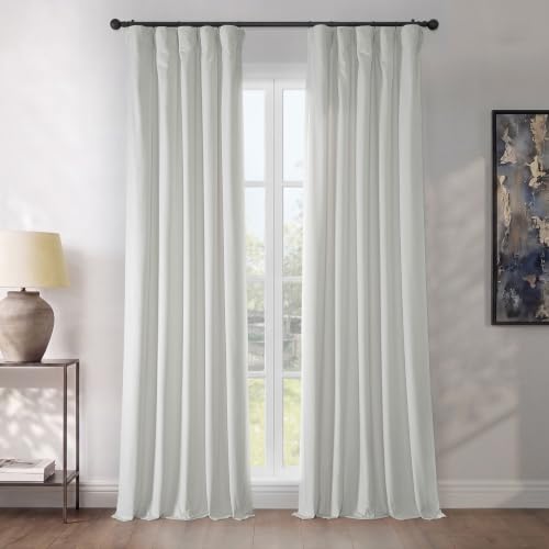 Plush Velvet Curtains for Living Room (1 Panel) - 50W x 108L, Pillow White