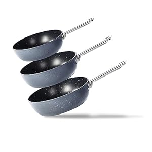 3-Piece Non-Stick Deep Frying Pan, Saute Pan Set – 8 Inch/1.8 Qt, 9.5 Inch/2.9 Qt and 11 Inch/4.5 Qt Skillet, Induction Compatible Cookware, Stainless Steel Handle, Oven Safe (Gray)