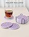 Drink Coasters, Coasters Set of 6 for Cup with Holder, Non-Slip Silicone Cup Mats for Hot and Cold Drinks, Cute Absorbent Coffee Bar Accessories Table Decor, Purple