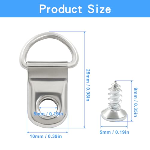 Image of Murtenze Small D Ring Picture Hangers, 50Pcs D Ring Hangers Hardware Set with Nickel Plated Screws - Ideal for Wall Decor, Mirror, and Art Gallery Display