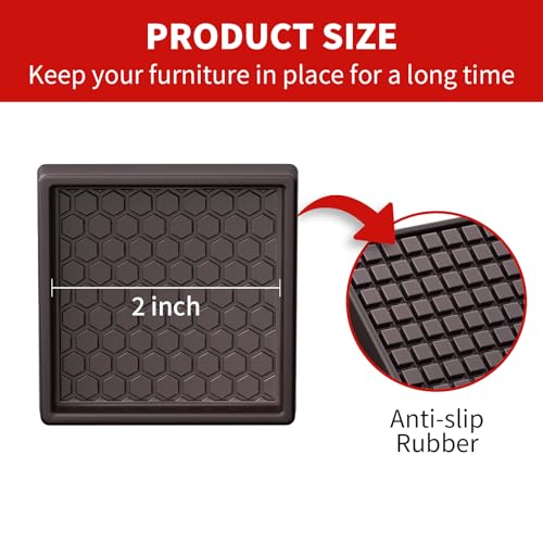 Image of Ezprotekt Non Slip Furniture Pads, 12 Pcs 2 inch Anti Slip Rubber Caster Cups, Anti Skid Furniture Coasters for Hardwood Floors, No Slide Furniture Gripper, Furniture Stoppers to Prevent Sliding (Brown)