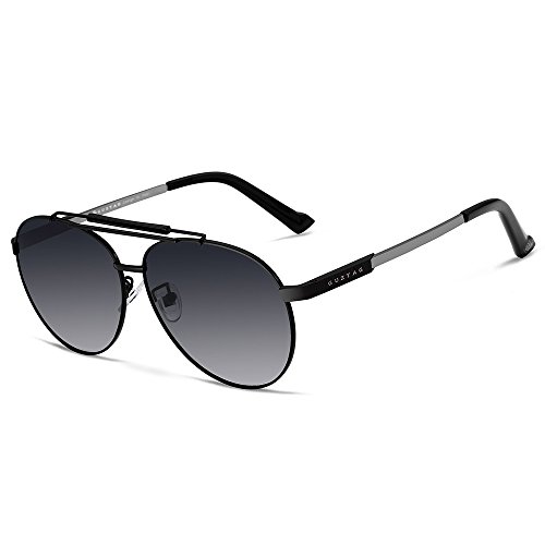 GUZTAG Classic Aviator Sunglasses for Men Polarized Sunglasses 100% UV Protection Aluminum Frame (black gray)