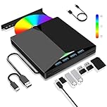 Dictien Lecteur CD/DVD Externe pour PC, USB 3.0 Mince Portable Graveur Enregistreur RW/ROM Drive CD/DVD Player Transmission Rapide Câble USB Intégrée pour Windows 7/8/10/11,Vista,Linux,Laptop,Desktop