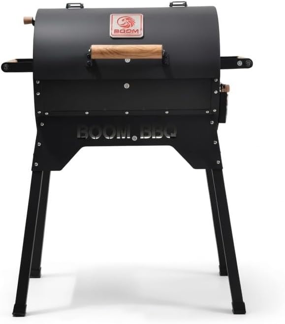 Boom Outdoor BBQ Charcoal Grill, Black Steel, Backyard Barbecue Cooking