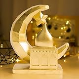 NEROSUN 5.5 Inch Ramadan Eid Mubarak Moon Star Castle Desktop Shelf Table top Decoration for Home Office Classic Figurines Decor, Eid Gifts for Family, Friends