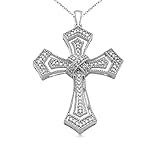Jewelili Sterling Silver 1/5 Cttw Natural White Round Diamond Cross Pendant Necklace, 18' Rolo Chain