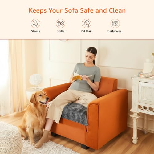 Image of Amazon Basics Plush Velvet Sofa Cover for Single Seater, Bubble Surface, Non-Slip Sofa Pad, 70x70 cm, Soft Silicone Grip Dots, 100% Polyester, Machine Washable - Dark Grey