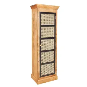 Naresh Art @ Handicraft Solid Sheesham Wooden Rattan Single Door Wardrobe | Almirah with 1 Door for Living room, Bedroom, Hotel & Home, Natural Finish, (60D x 40W x 180H Centimeters)