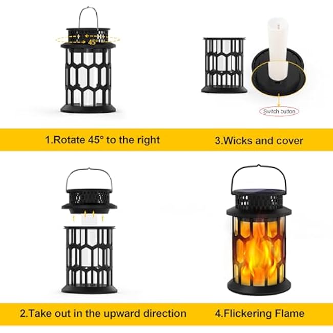 Solar Lights for Outside, Upgraded Solar Lanterns Flickering Flame Outdoor Waterproof Hanging Lanterns Decorative Solar Powered Outdoor Lighting LED Flame Garden Lights for Patio Deck Yard, 2 Packs