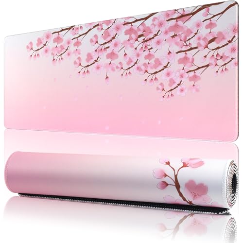 600x300 Large Gaming Mouse Pad Mat with Stitched Edge Non-Slip Rubber Base Washable Resilient for Office Computers Laptop Desk Table Mouse Pads Mats Accessory (Pink Flowers) (L)