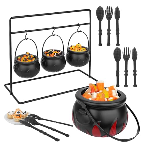 Halloween Cauldrons Serving Bowl Decor, Set of 3 Hanging Plastic ...