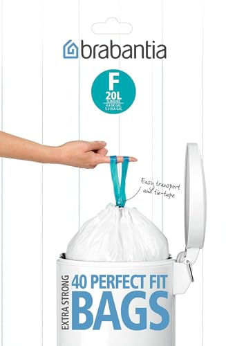 Brabantia PerfectFit 20L Slimline Rectangular Bin Bag, 1 count, Code F, Unscented, Recyclable Plastic, Kitchen/Food Waste