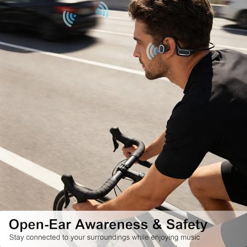 Image of Fanisic Lap Swimming Headphones /Earbuds, Bluetooth 6.0 & MP3 with 32GB Memory IP68 Waterproof Bone Conduction Headphones, Underwater Open Ear Headphones Secure Fit for Surfing Cycling Running(Black)