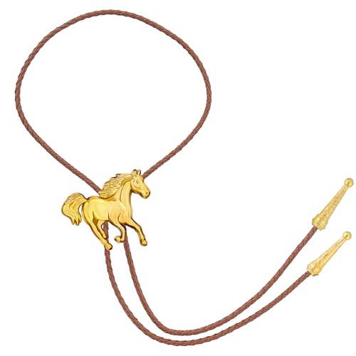 Image of GelConnie Bolo Ties for Men Women Western Cowboy Tie Mens Western Necklace Leather Necktie Gold Bolero Tie Cowboy Necklace
