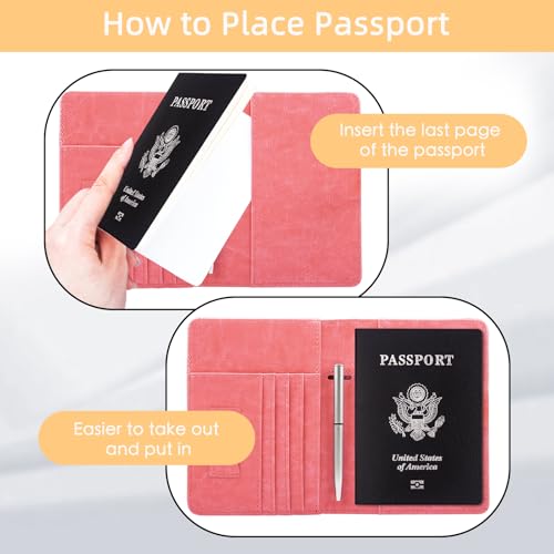 Image of WALNEW Passport Holder for Travel, RFID Passport Cover Wallet for Women Men, PU Leather Passport Book Card Holder Case with Pen, Travelling Essentials for Flying