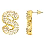 Letter Earrings for Women Sparkly CZ Initial Earrings Stud Gold Plated Alphabet A-Z Earring Birthday Party Statement Engagement Jewelry