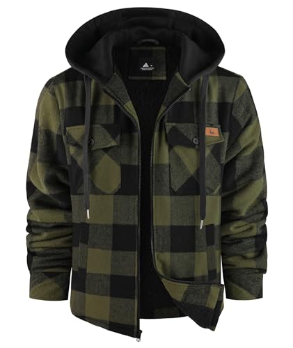 ZITY Men's Flannel Shirts Jacket Fleece Plaid Sherpa Lined Sweatshirt Full Zip Hoodie Long Sleeve Winter Warm Coat