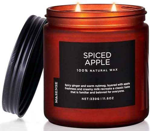 MSENSE Spiced Apple 2 Wick Fall Scented Candle 116oz Natural Soy Wax Candle for Autumn Decor Up to 70 Hours Burn Time Strong Fall Scented Candle Gift for Christmas Holiday Celebration