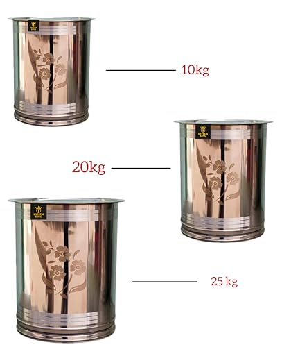 Image of Stainless Steel Container 10kg,18kg,25kg for Wheat, Rice, Grains, Flour & Snacks, Aata Tanki, Kitchen Storage Drum, Airtight Dabba, Pawali -Pack of 3