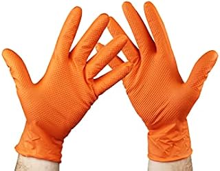 KMINA - Diamond Grip Nitrile Gloves XL (x1 Pack 50 units), Heavy Duty Nitrile Gloves Orange, Textured Nitrile Gloves, Mechanic Gloves Disposable, Powder Free Nitrile Gloves, Orange (LATEX FREE)