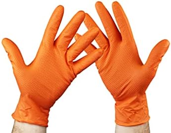 KMINA - Diamond Grip Nitrile Gloves SMALL (x1 Pack 50 units), Heavy Duty Nitrile Gloves Orange, Textured Nitrile Gloves, Mechanic Gloves Disposable, Powder Free Nitrile Gloves, Orange (LATEX FREE)