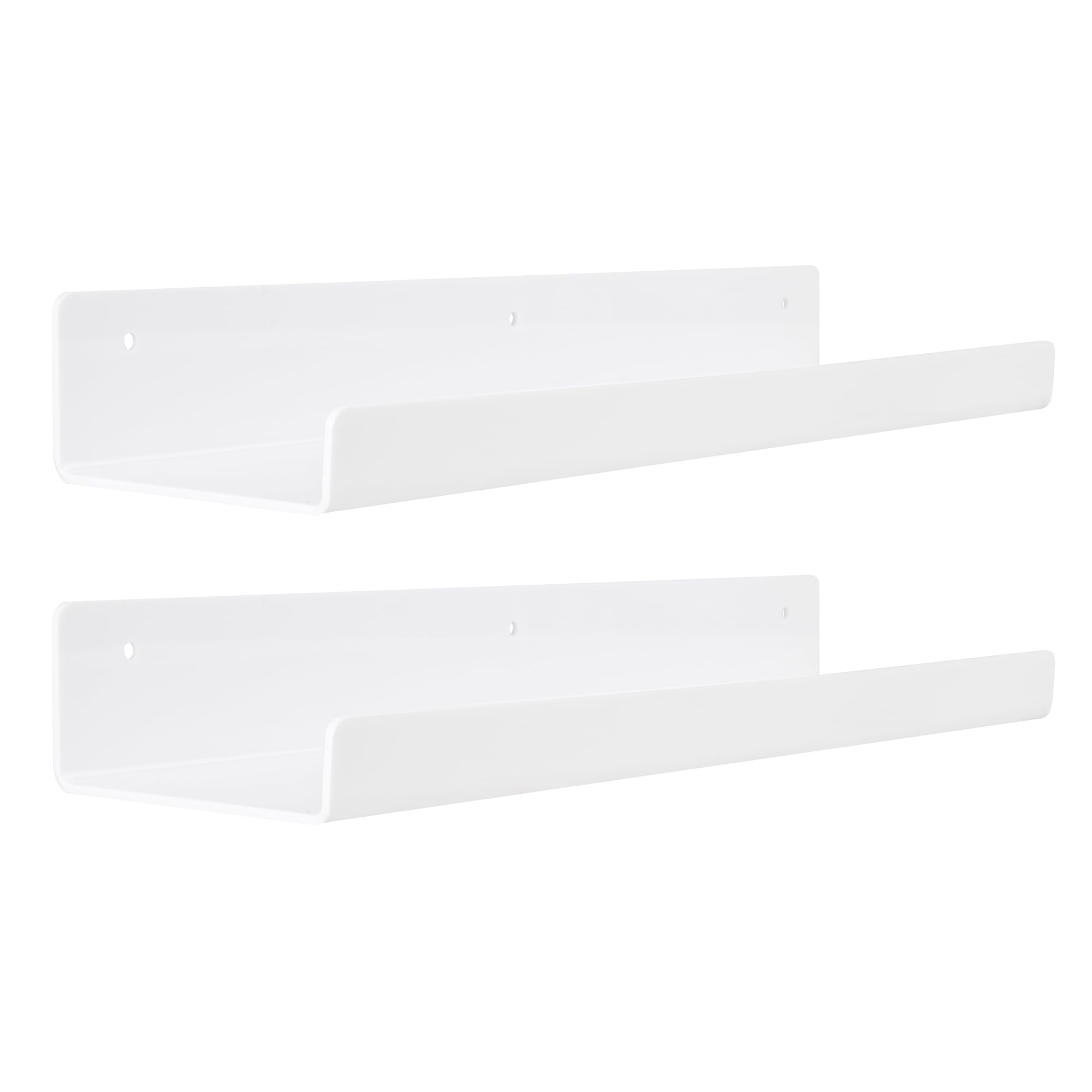 upsimples White Acrylic Shelves for Wall Storage, 15" Acrylic Floating Shelves Wall Mounted, Kids Bookshelf, Display Ledge Wall Shelves for Bedroom, Living Room, Bathroom, Kitchen, Set of 2