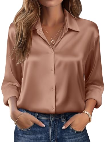 Zeagoo Womens Tops Long Sleeve Satin Silk Button Down Shirts Casual Business Dressy Blouses Fall Clothes