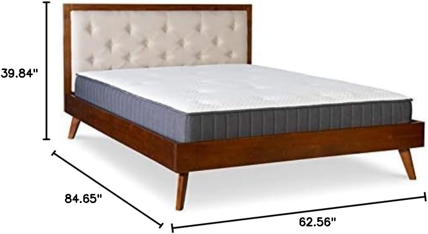 Linon Moore Mid Century Upholstered Platform Queen Bed Frame in Brown Wood