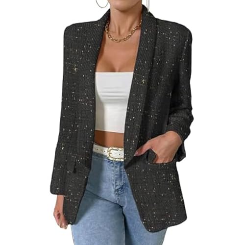 Tweed Blazers for Women Business Casual Long Sleeve Double Breasted Jackets Open Front Elegant Work Office Suits2